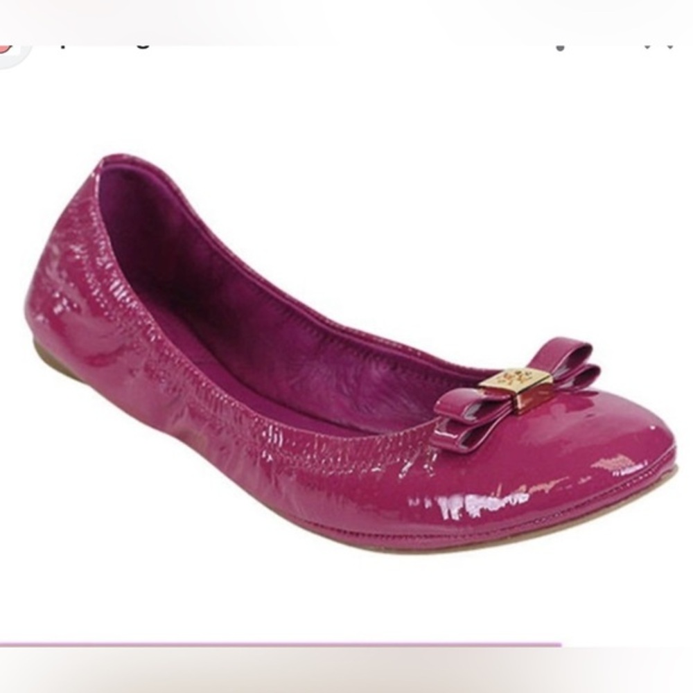 New Tory Burch Eddie 2 Fuchsia Pink Patent Leather Ballerina Flats 9.5